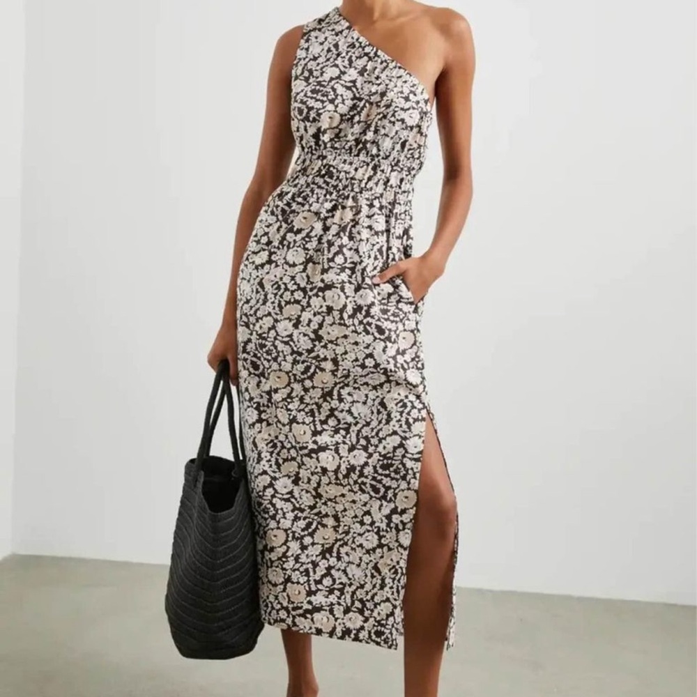 Rails One-Shoulder Floral Midi Dress in Black and Cream